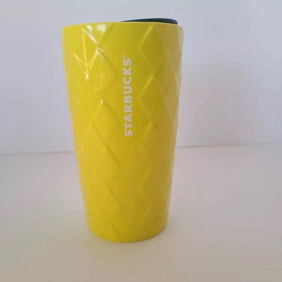 New Double Wall CERAMIC PINEAPPLE CUP TUMBLER Studded Glossy Starbucks HAWAII - Picture 4 of 4